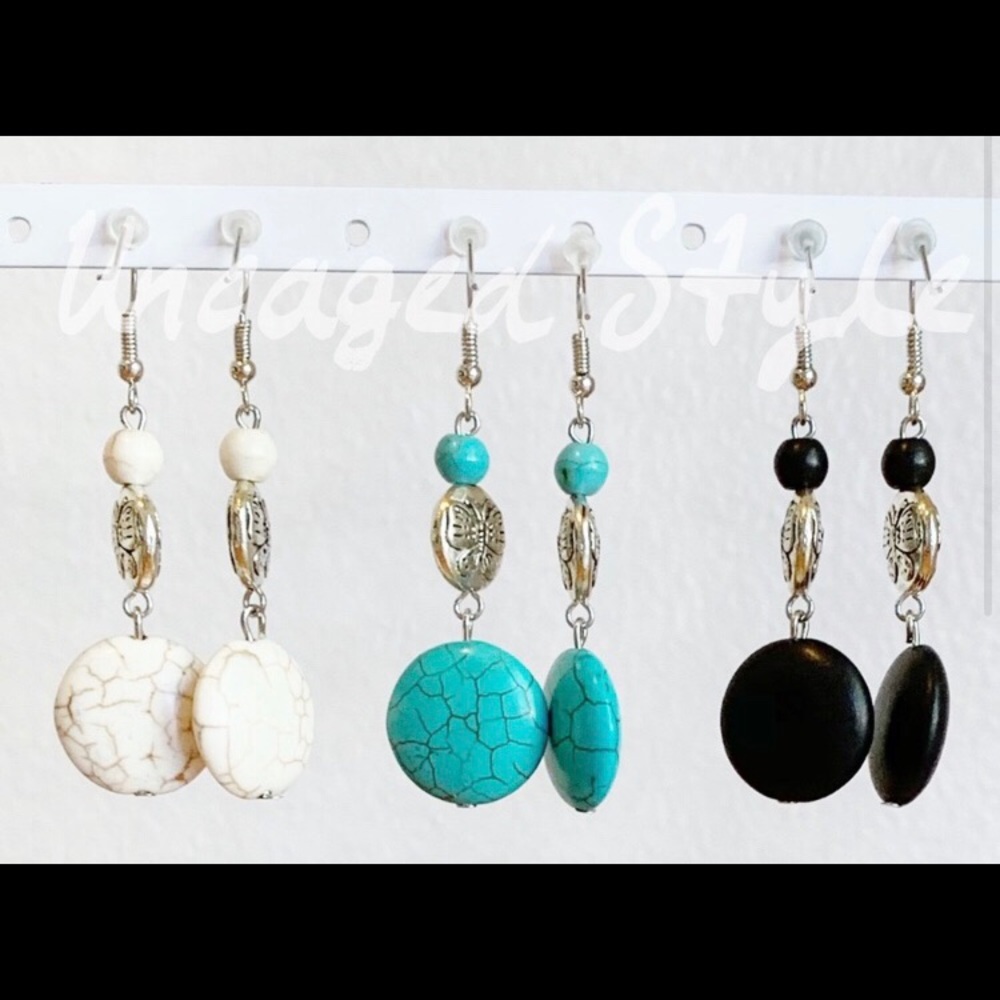 Semiprecious Stone and Butterfly Bead Earrings - Picture 2 of 2